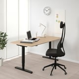 BEKANT Desk sit/stand, white stained oak veneer/black, 160x80 cm