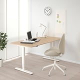 BEKANT Desk sit/stand, white stained oak veneer/white, 160x80 cm