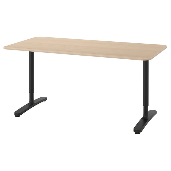 BEKANT Desk, white stained oak veneer/black, 160x80 cm