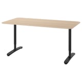 BEKANT Desk, white stained oak veneer/black, 160x80 cm