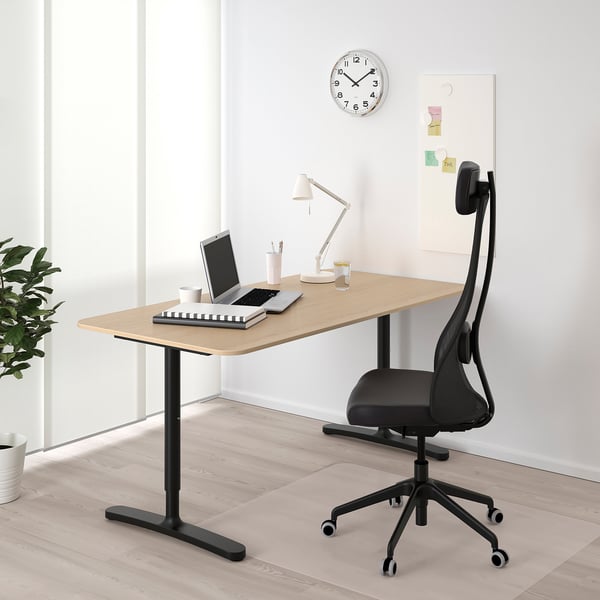 BEKANT Desk, white stained oak veneer/black, 160x80 cm