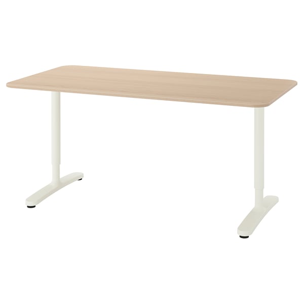 BEKANT Desk, white stained oak veneer/white, 160x80 cm