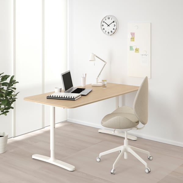 BEKANT Desk, white stained oak veneer/white, 160x80 cm