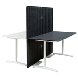 BEKANT Desk with screen, white/black stained ash veneer, 160x160 150 cm