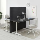 BEKANT Desk with screen, white/black stained ash veneer, 160x160 150 cm