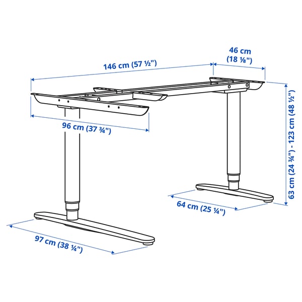 BEKANT Underframe sit/stand crnr table, el, white, 160x110 cm