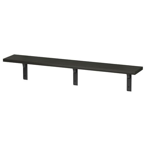 Black wall shelf, BERGSHULT. Rectangle shape, dark wood grain effect.