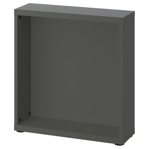 BESTÅ dark grey cube shelf, minimalist design, wall-mount friendly, sturdy particleboard frame.