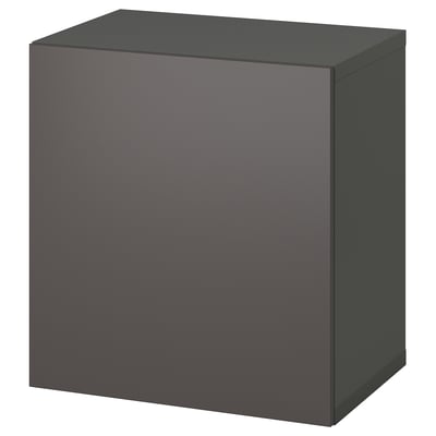 Dark grey square storage unit, sleek and modern, made from particleboard and melamine foil. No visible handles, smooth design.