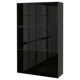 BESTÅ Storage combination w glass doors, black-brown/Selsviken high-gloss/black smoked glass, 120x40x192 cm