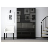 BESTÅ Storage combination w glass doors, black-brown/Selsviken high-gloss/black smoked glass, 120x40x192 cm