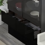 BESTÅ Storage combination w glass doors, black-brown/Selsviken high-gloss/black smoked glass, 120x40x192 cm