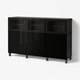 BESTÅ Storage combination with doors, black-brown Selsviken/Glassvik high-gloss/black clear glass, 180x42x112 cm