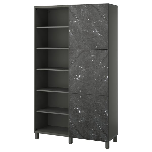 BESTÅ Storage combination with doors, dark grey/Bergsviken black, 120x42x202 cm