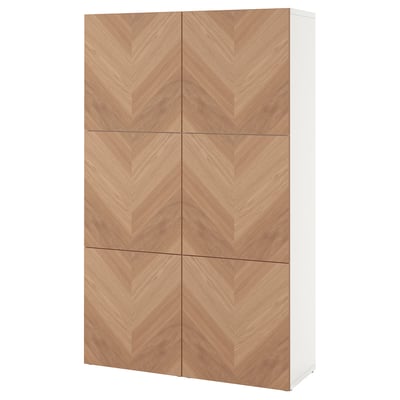 BESTÅ Storage combination with doors, white/Hedeviken oak veneer, 120x42x193 cm