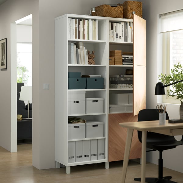BESTÅ Storage combination with doors, white/Hedeviken oak veneer, 120x42x202 cm