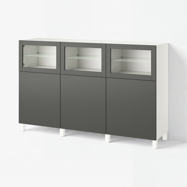 BESTÅ Storage combination with doors, white Lappviken/Sindvik dark grey, 180x42x112 cm