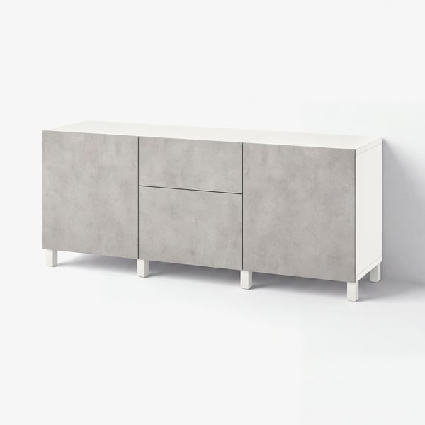 BESTÅ Storage combination with drawers, white Kallviken/light grey concrete effect, 180x42x74 cm