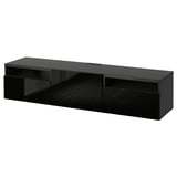 BESTÅ TV bench, black-brown/Selsviken high-gloss/black, 180x40x38 cm