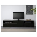 BESTÅ TV bench, black-brown/Selsviken high-gloss/black, 180x40x38 cm