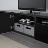BESTÅ TV bench, black-brown/Selsviken high-gloss/black, 180x40x38 cm