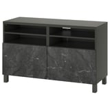 BESTÅ TV bench with doors, dark grey/Bergsviken/Stubbarp black, 120x42x74 cm