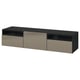 BESTÅ TV bench with drawers and door, black-brown/Riksviken light bronze effect, 180x42x39 cm