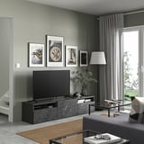 BESTÅ TV bench with drawers and door, dark grey/Bergsviken black, 180x42x39 cm