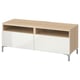 BESTÅ TV bench with drawers, white stained oak effect/Selsviken/Nannarp high-gloss/white, 120x42x48 cm