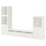 BESTÅ TV storage combination/glass doors, white/Hanviken white clear glass, 300x42x193 cm