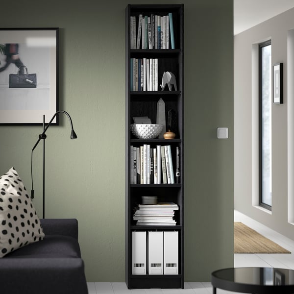 BILLY Bookcase, black oak effect, 40x28x202 cm IKEA