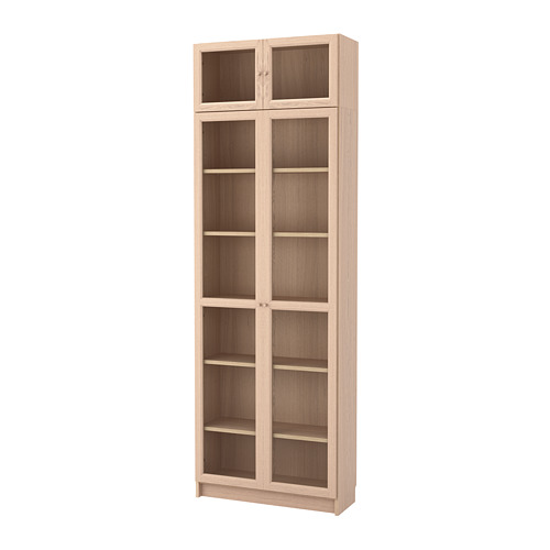 BILLY Bookcase bination glass doors white stained oak veneer