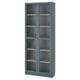 BILLY Bookcase with glass-doors, grey-turquoise/white stained oak veneer, 80x30x202 cm