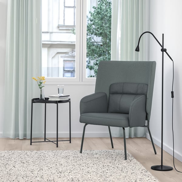 BINGSTA High-back armchair, Vissle dark grey/Kabusa dark grey