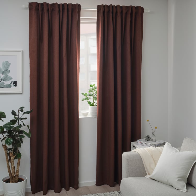 BLÅHUVA Block-out curtains, 1 pair, brown-red, 145x250 cm - IKEA