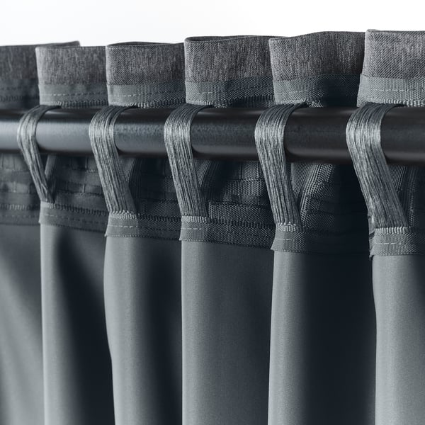 BLÅHUVA Block-out curtains, 1 pair, dark grey, 145x250 cm