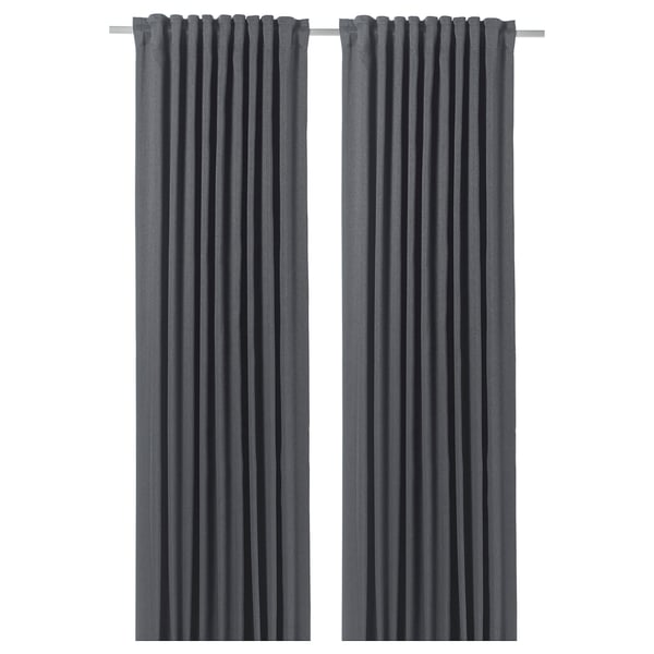 BLÅHUVA Block-out curtains, 1 pair, dark grey, 145x250 cm