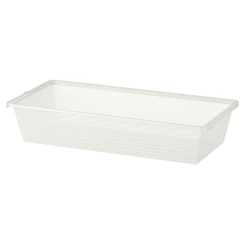 White BOAXEL mesh storage basket; rectangular, plastic, steel, for air circulation & organisation.