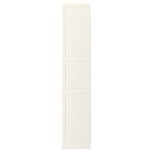 BODBYN off-white cabinet door, classic design with bevelled panels, lacquered smooth finish, rectangular shape.