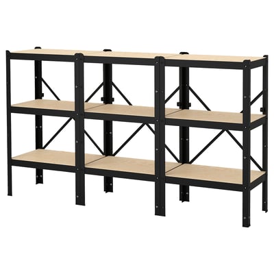 BROR 3 sections/shelves, black/wood, 194x40x110 cm