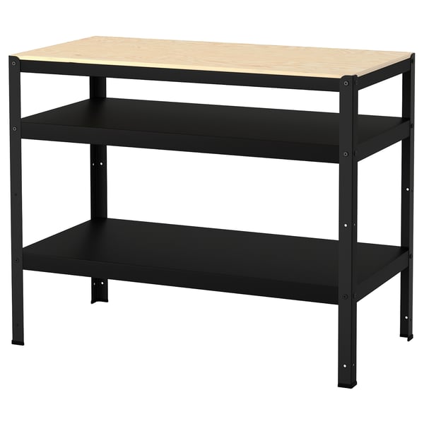 BROR Work bench, black/pine plywood, 110x55 cm