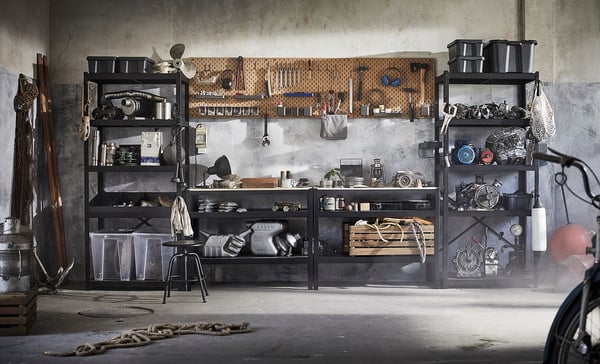 BROR Work bench, black/pine plywood, 110x55 cm