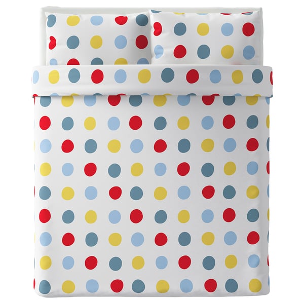 BRUKSVARA 4-piece bedlinen set, multicolour/dot pattern, 240x220 cm