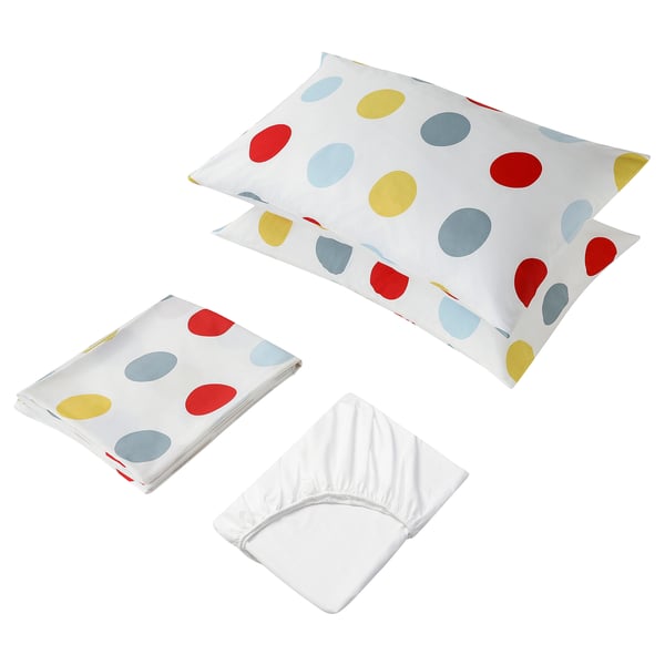 BRUKSVARA 4-piece bedlinen set, multicolour/dot pattern, 240x220 cm