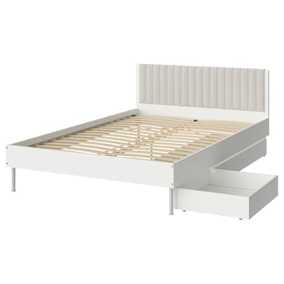 BRUKSVARA Bed frame with 3 storage boxes, white, 180x200 cm