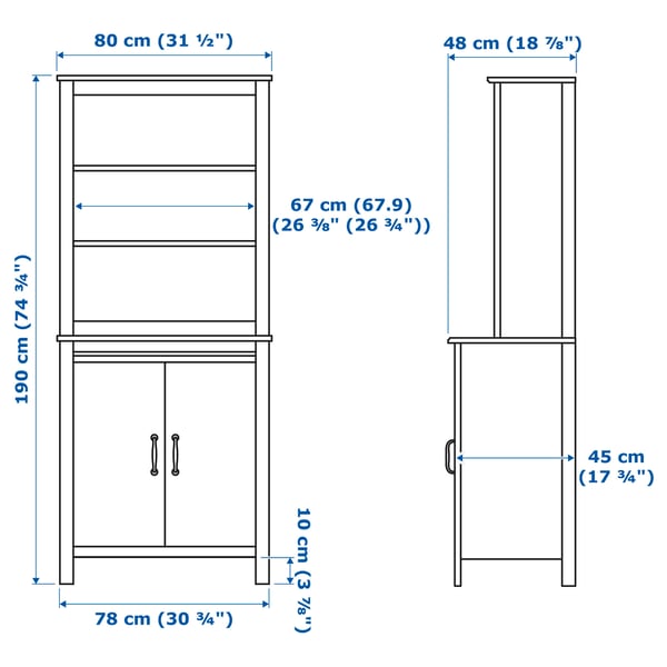 BRUSALI High cabinet with door, white, 80x190 cm
