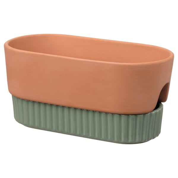 DAKSJUS Self-watering plant pot, terracotta/green, 27x13 cm