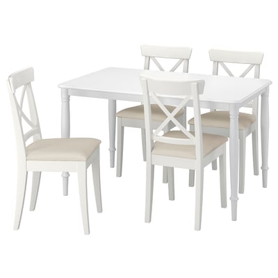 DANDERYD / INGOLF Table and 4 chairs, white/Hallarp beige, 130 cm