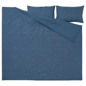 DOFTAKLEJA dark blue checked duvet set, 100% cotton, 8 pieces, easy fasten.