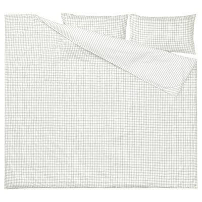 DOFTAKLEJA duvet cover, white, check & stripe, cotton, rectangular, stitched pattern